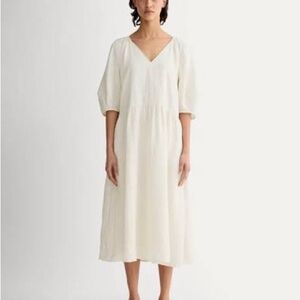 Everlane Oversized Linen Puff Sleeve Midi Dress Bone